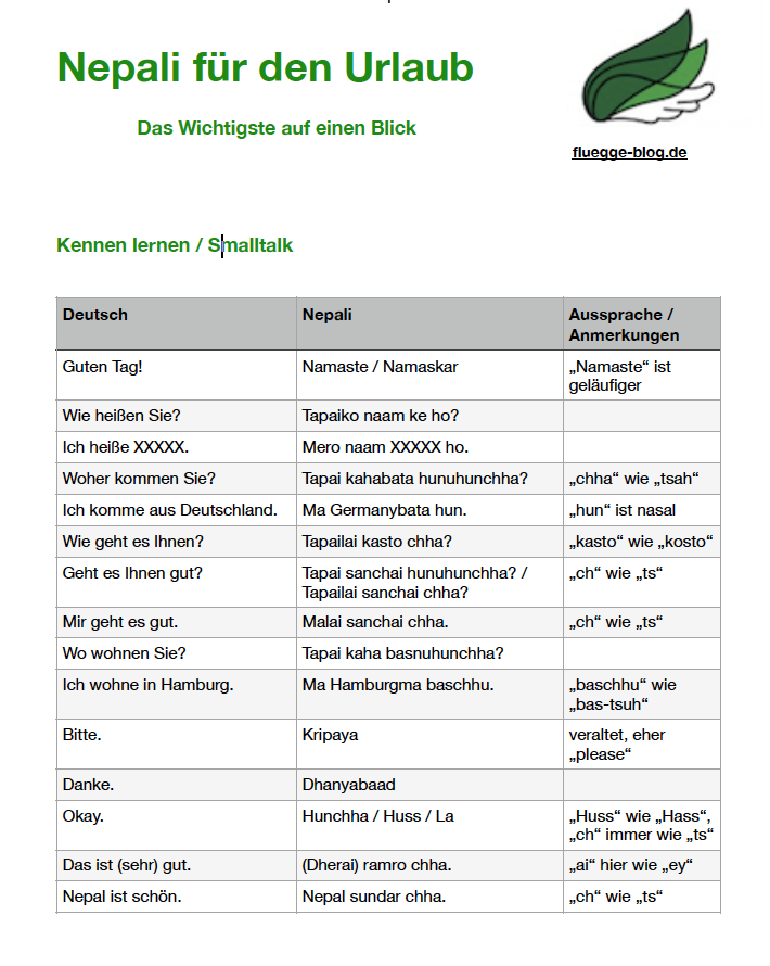 Nepali für die Reise: PDF zum kostenlosen Download